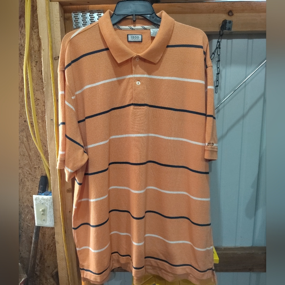 Izod Polo in Orange with Black and White Stripes